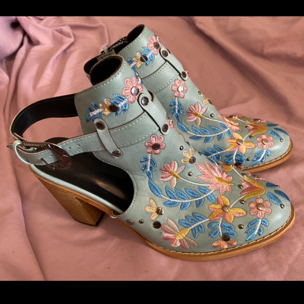 Teal floral heels